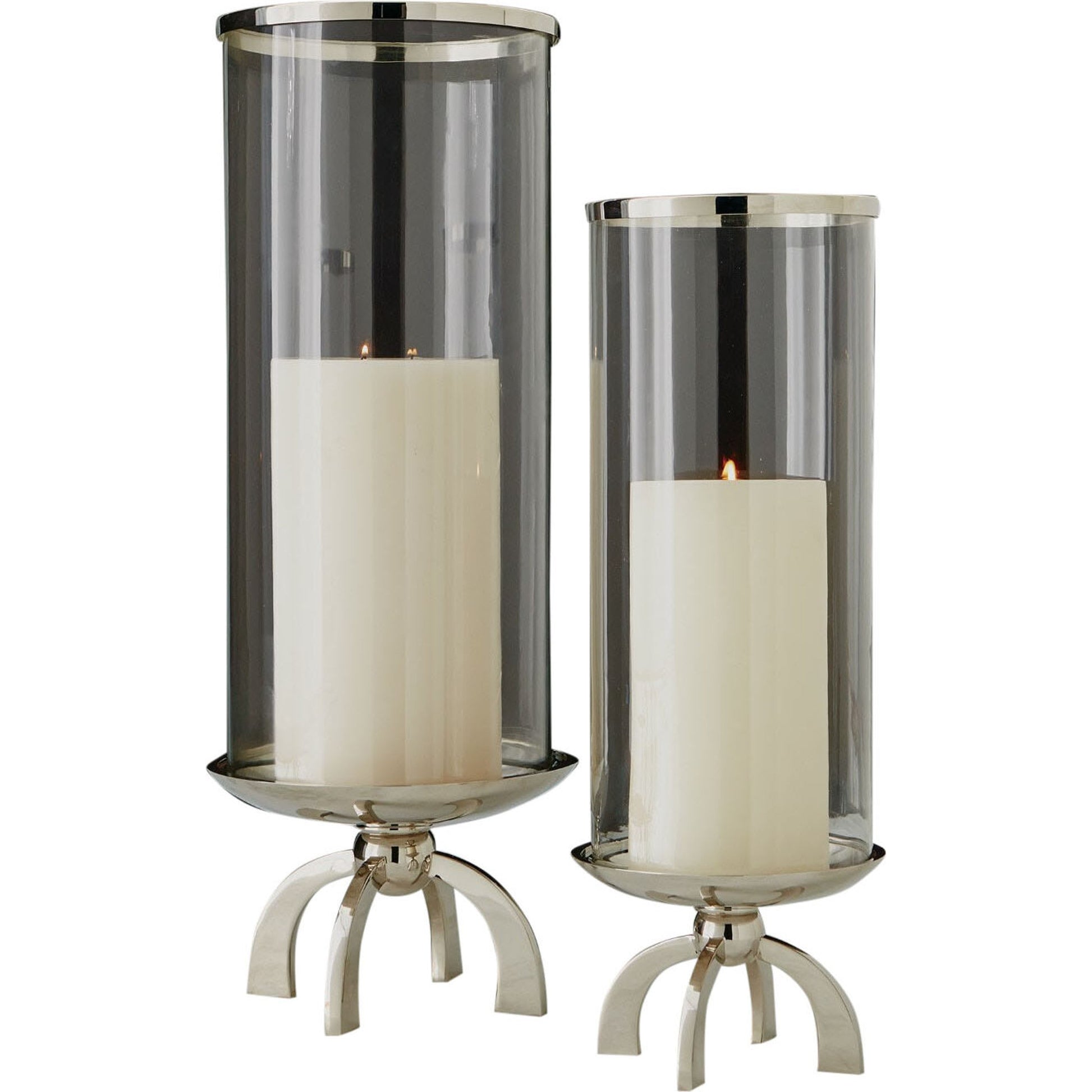 Quad Base Hurricane by Global Views in brass. Made from brass, glass in a transitional style.