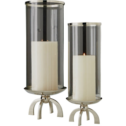 Quad Base Hurricane by Global Views in brass. Made from brass, glass in a transitional style.