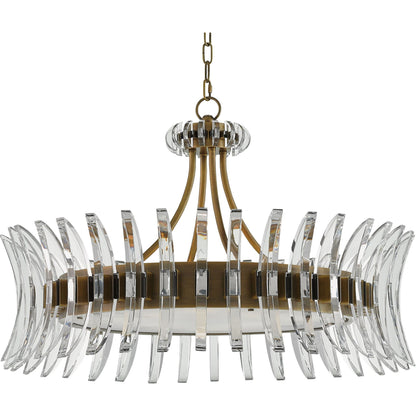 Coquette Brass Chandelier by Currey and Company in antique brass. Made from metal, crystal in a modern style.
