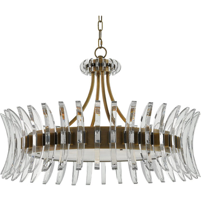 Coquette Brass Chandelier by Currey and Company in antique brass. Made from metal, crystal in a modern style.