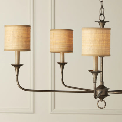 Nottaway Chandelier by Currey and Company. Made from wrought iron in a modern style.