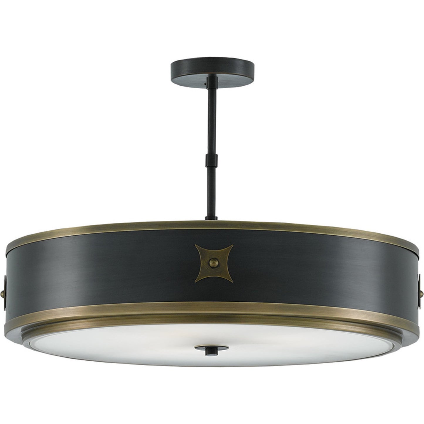 000 S-223637 | Additional Silo | Huntsman Semi-Flush Mount by Currey and Company in satin black, antique brass, white. Made from brass, glass in a modern style.