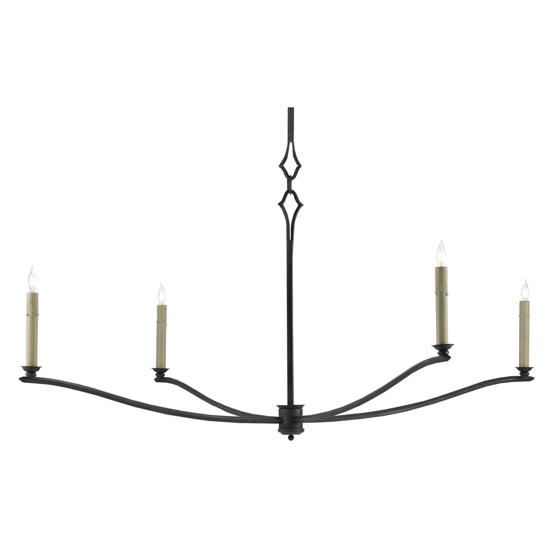 Knole Chandelier by Currey and Company in french black. Made from wrought iron in a rustic style.