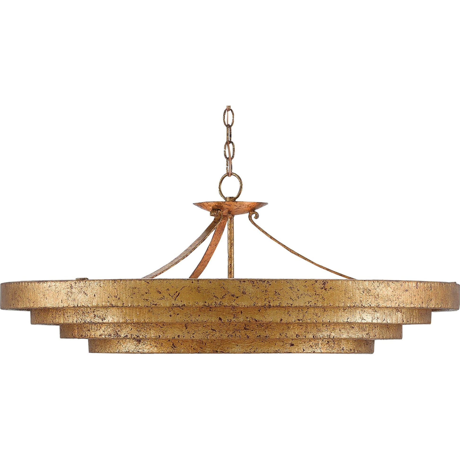 Belle Chandelier by Currey and Company in gold leaf, white. Made from wrought iron, glass in a modern style.