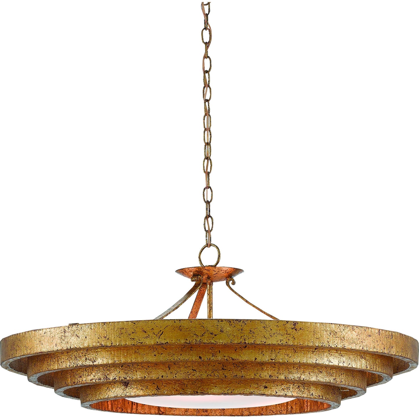 003 S-223653 | Additional Silo | Belle Chandelier by Currey and Company in gold leaf, white. Made from wrought iron, glass in a modern style.