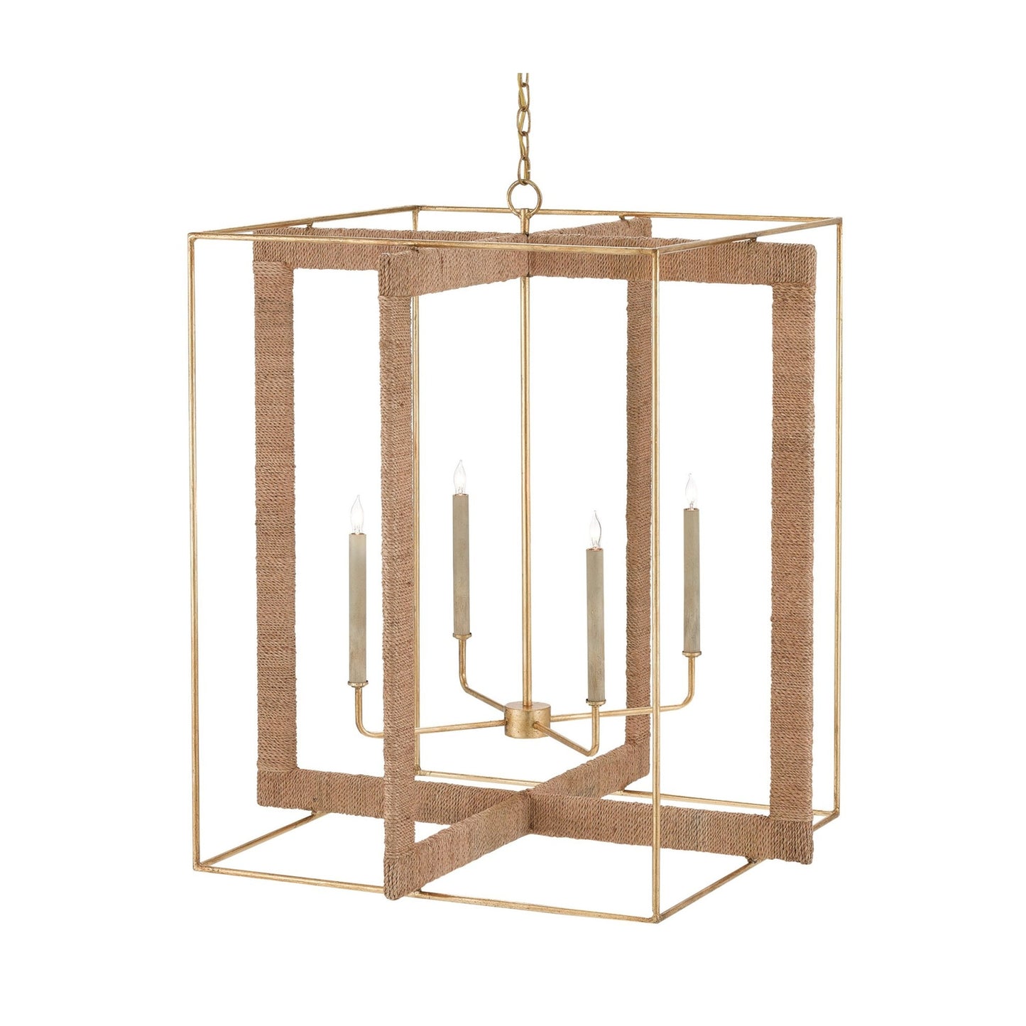 001 S-223683 | Additional Silo | Purebred Chandelier by Currey and Company in contemporary gold leaf, natural abaca. Made from wrought iron, rope in a modern style.
