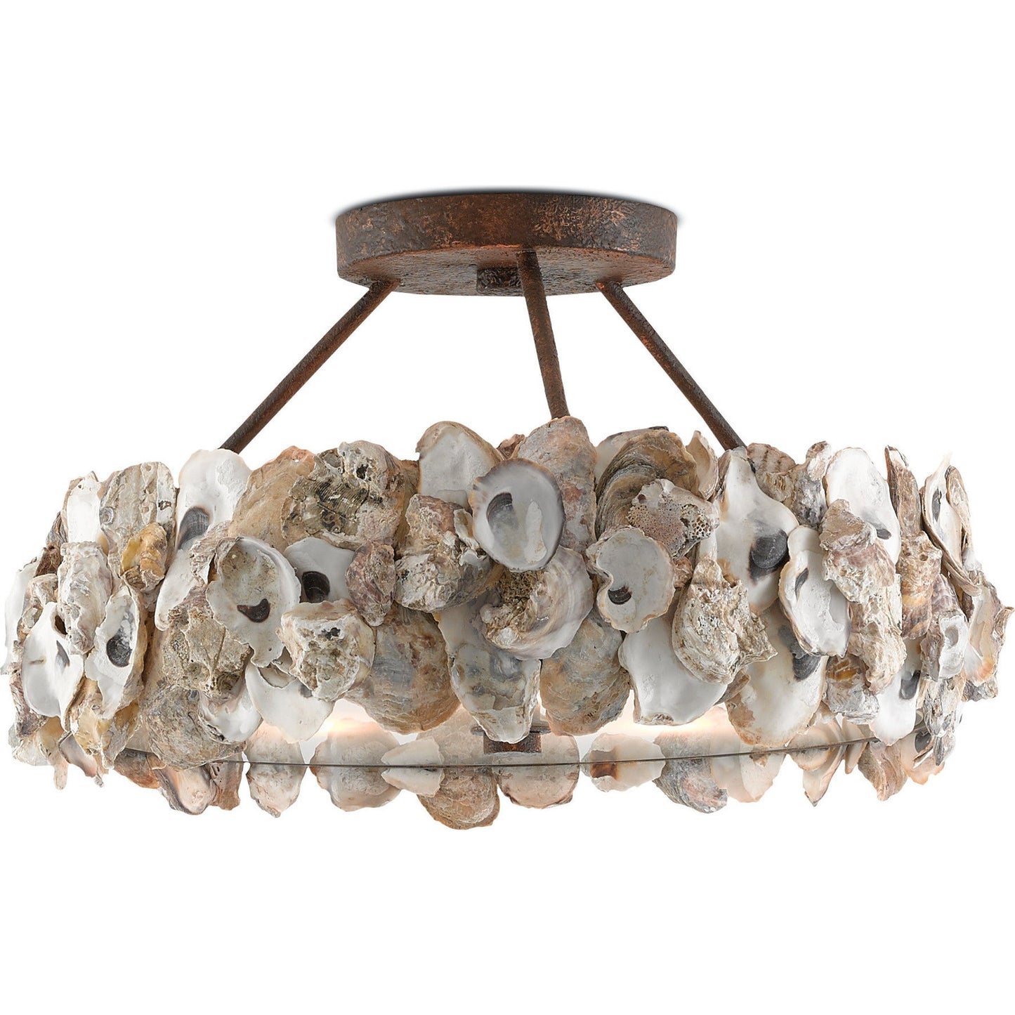 002 S-258217 | Additional Silo | Oyster Semi-Flush by Currey and Company in textured bronze, natural, frosted glass. Made from wrought iron, oyster shell, glass in a coastal style.