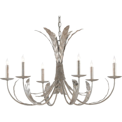 Bette Chandelier by Currey and Company in grecian gold leaf. Made from wrought iron in a traditional style.