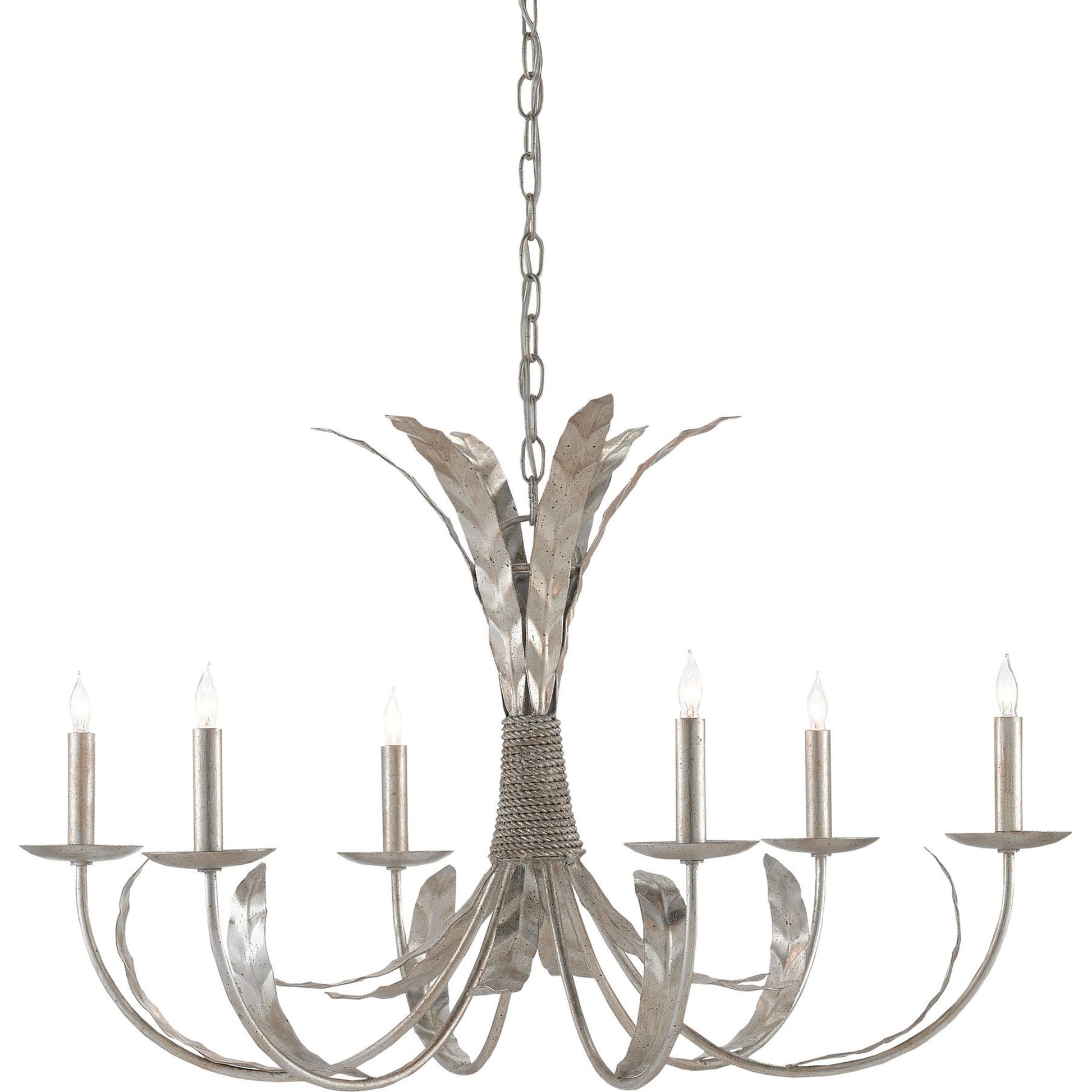Bette Chandelier by Currey and Company in grecian gold leaf. Made from wrought iron in a traditional style.