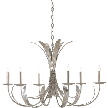 Bette Chandelier by Currey and Company in grecian gold leaf. Made from wrought iron in a traditional style.