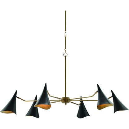 Library Chandelier by Currey and Company in oil rubbed bronze, antique brass. Made from metal in a modern style.