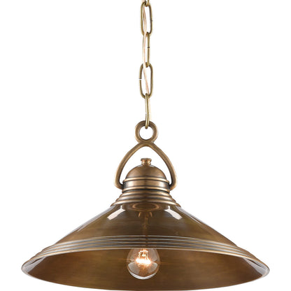 Weybright Pendant by Currey and Company in vintage brass. Made from brass in a modern style.