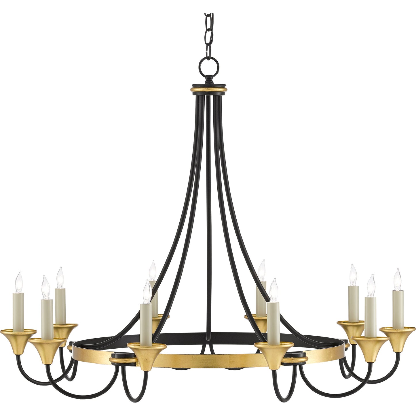 001 SR-381161 | Additional Silo | Hanlon Chandelier by Currey and Company in washed black, contemporary gold leaf. Made from metal in a transitional style.