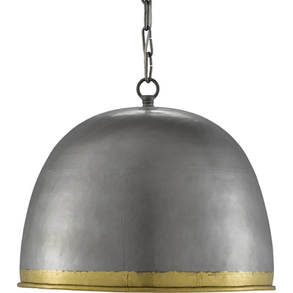 Matute Pendant by Currey and Company in pewter, polished brass. Made from iron, brass in a modern style.