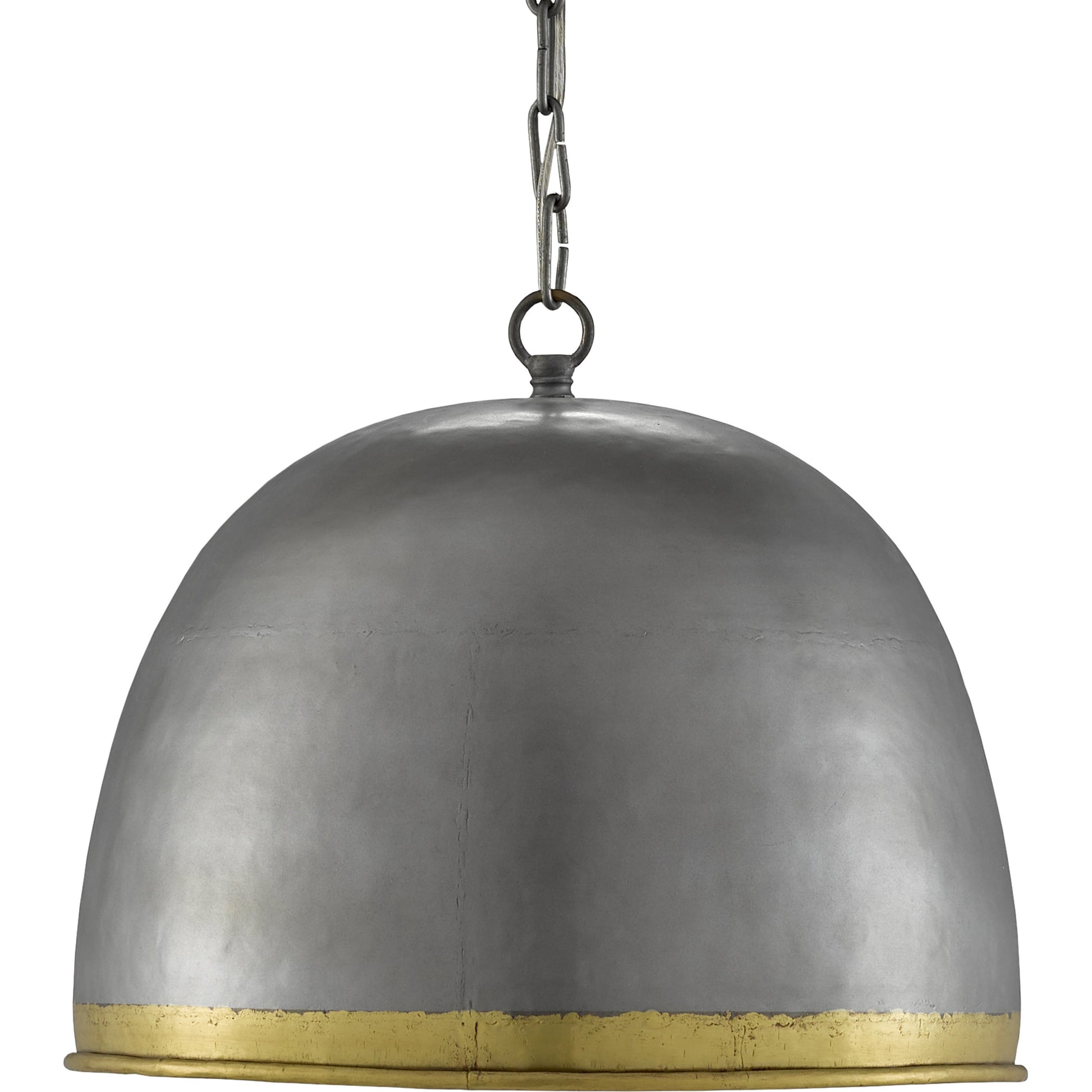 Matute Pendant by Currey and Company in pewter, polished brass. Made from iron, brass in a modern style.
