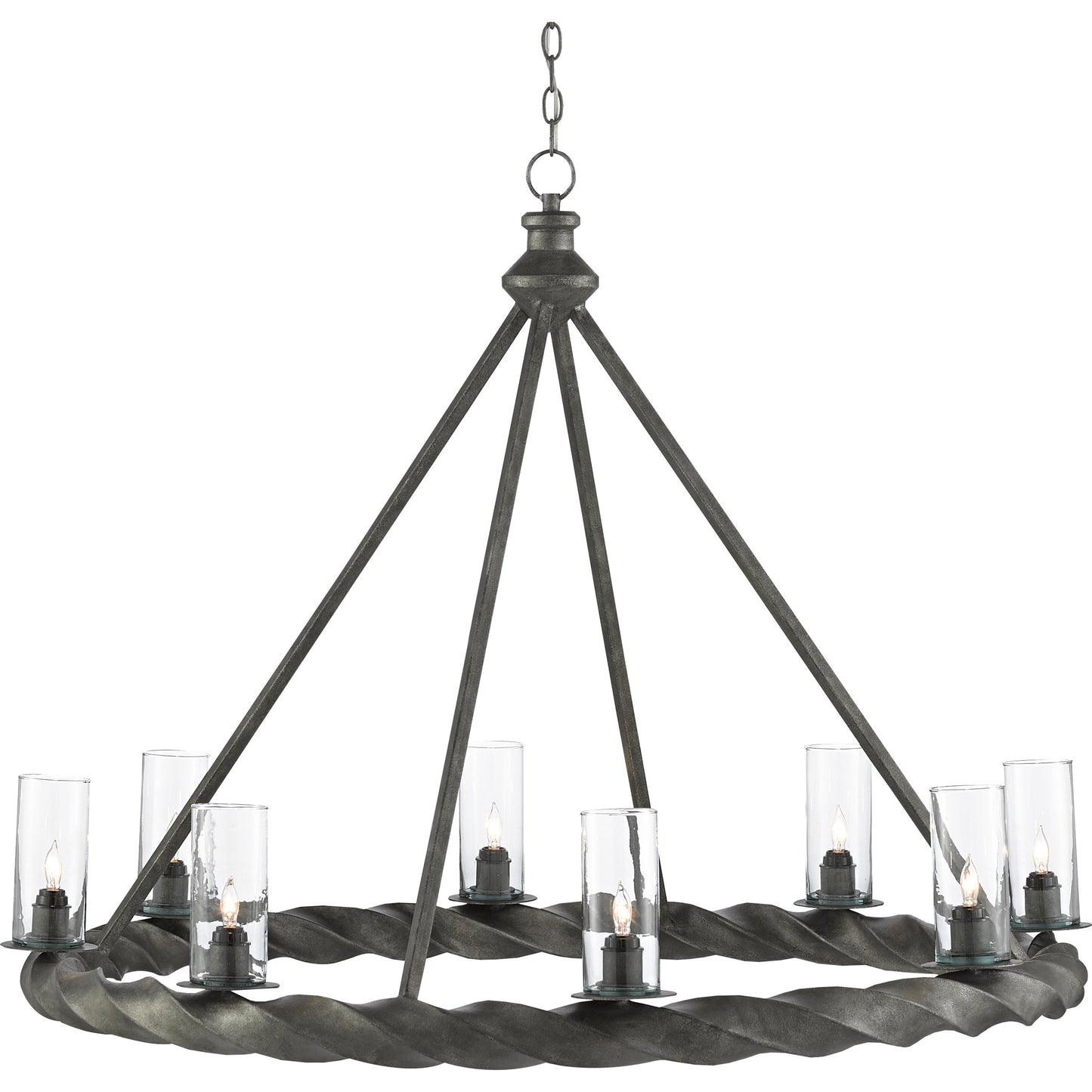 002 SR-381236 | Additional Silo | Orson Chandelier by Currey and Company in light mole. Made from wrought iron, glass in a modern style.