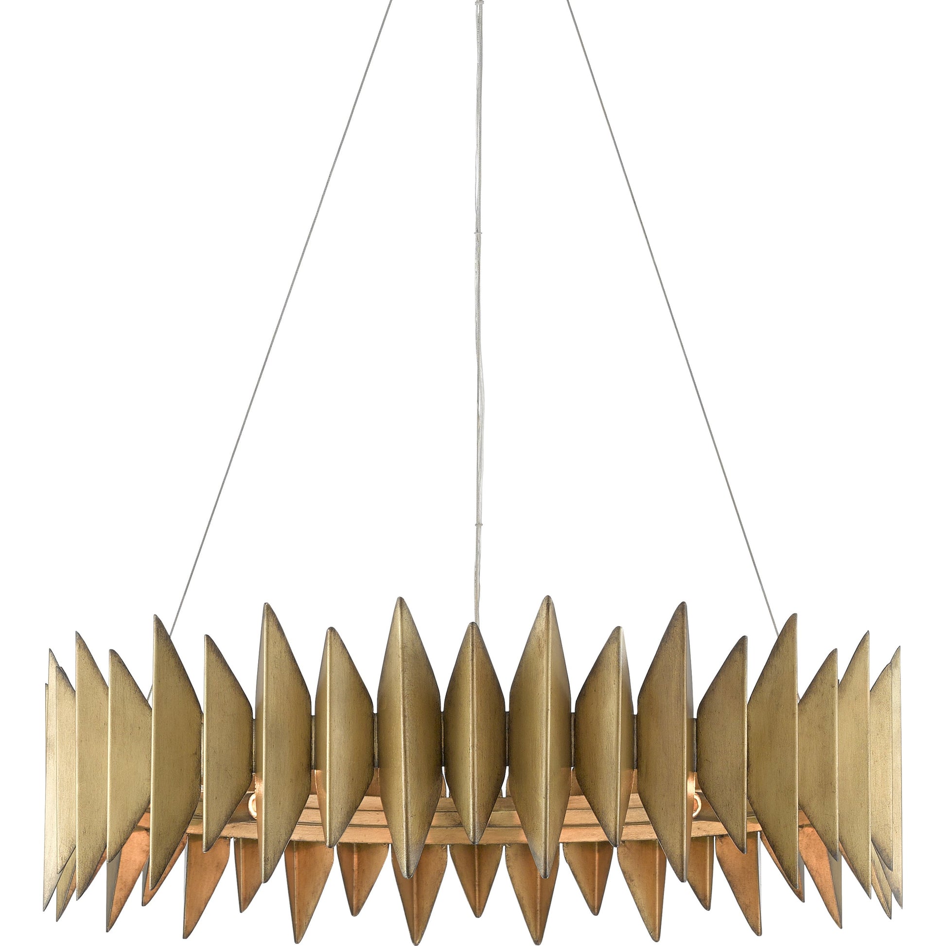 Potter Chandelier by Currey and Company in aurora antique. Made from wrought iron in a modern style.