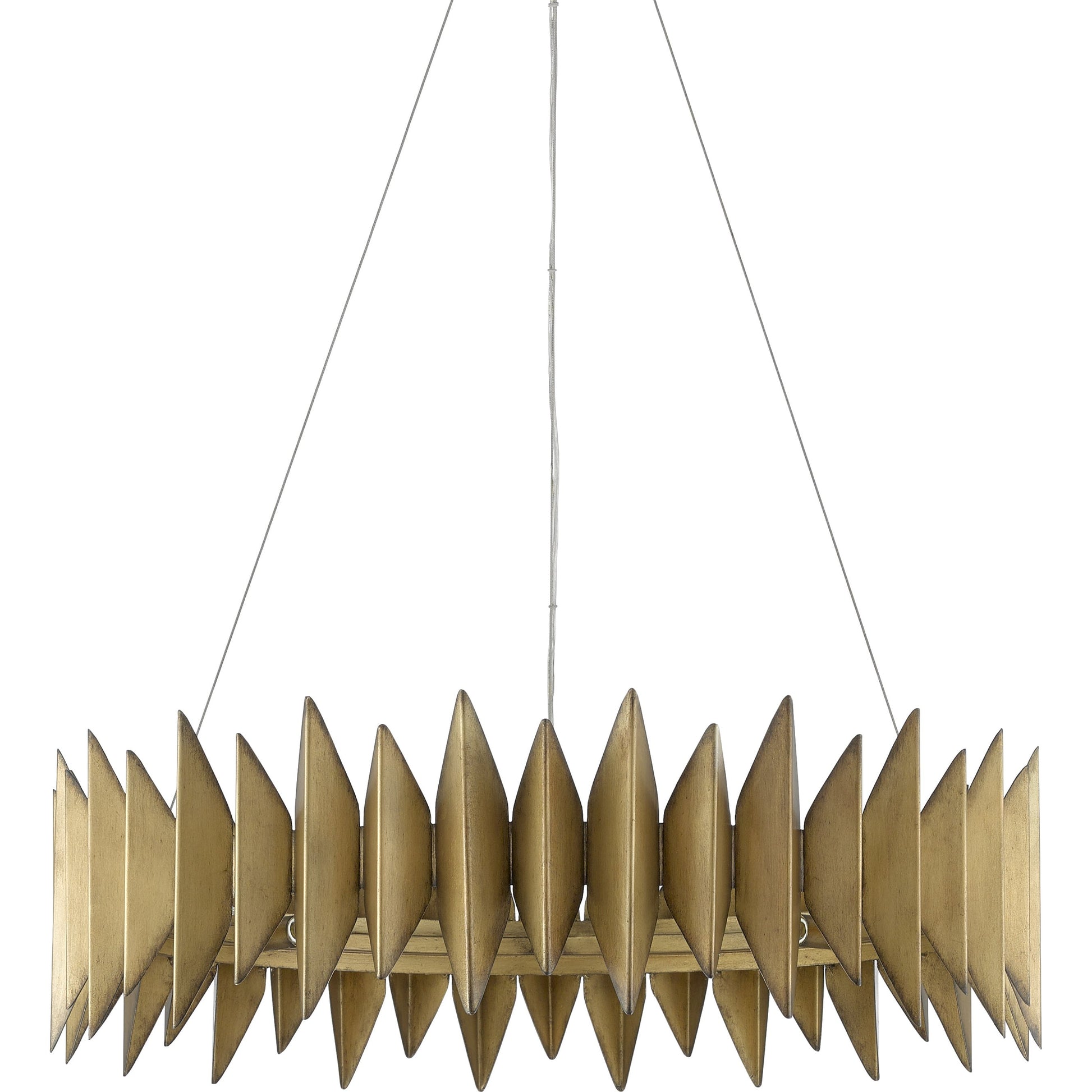 Potter Chandelier by Currey and Company in aurora antique. Made from wrought iron in a modern style.