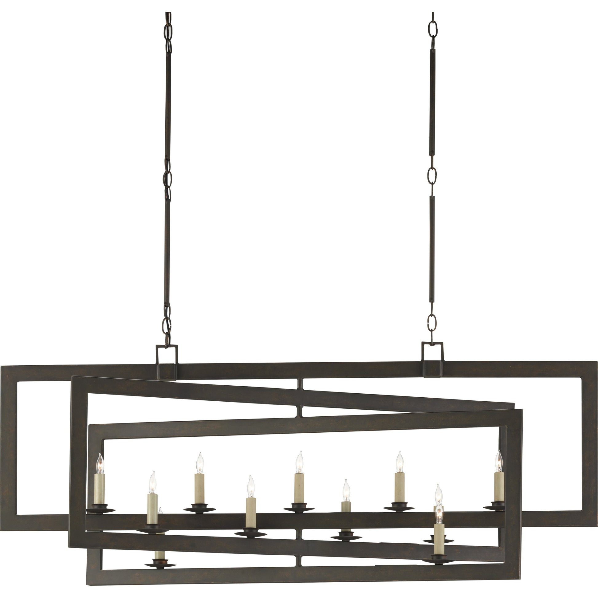 Middleton Rectangular Chandelier by Currey and Company. Made from wrought iron in a modern style.