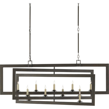 Middleton Rectangular Chandelier by Currey and Company. Made from wrought iron in a modern style.