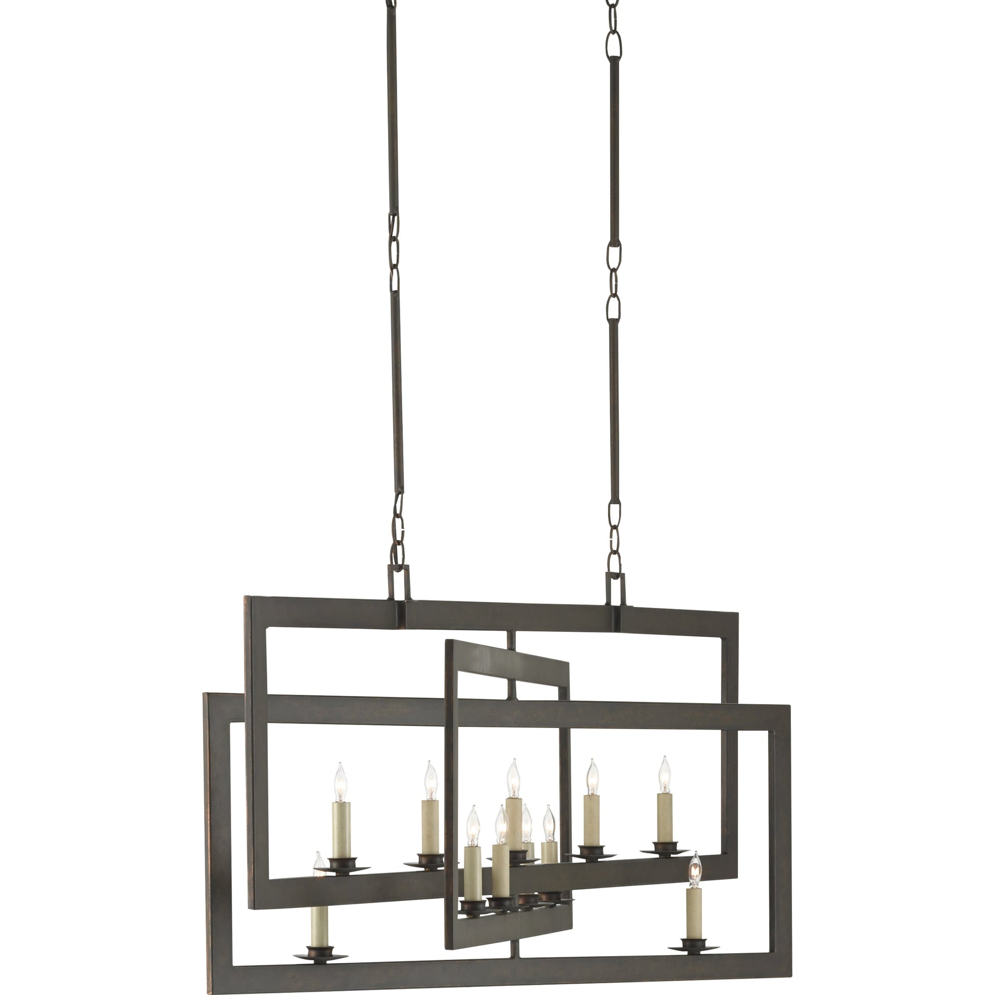 Middleton Rectangular Chandelier by Currey and Company. Made from wrought iron in a modern style.