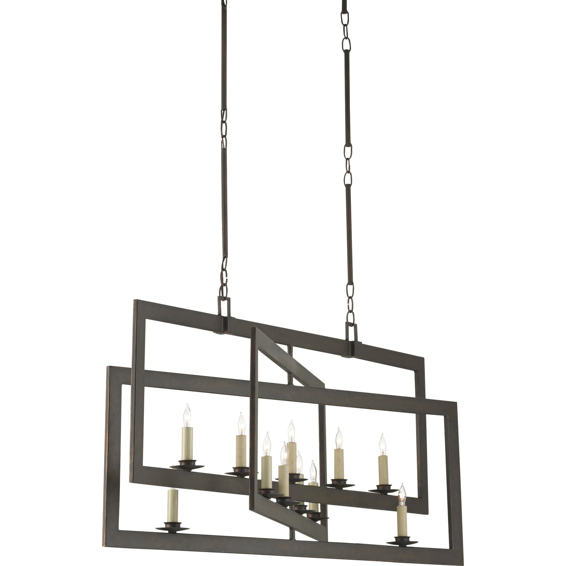 Middleton Rectangular Chandelier by Currey and Company. Made from wrought iron in a modern style.