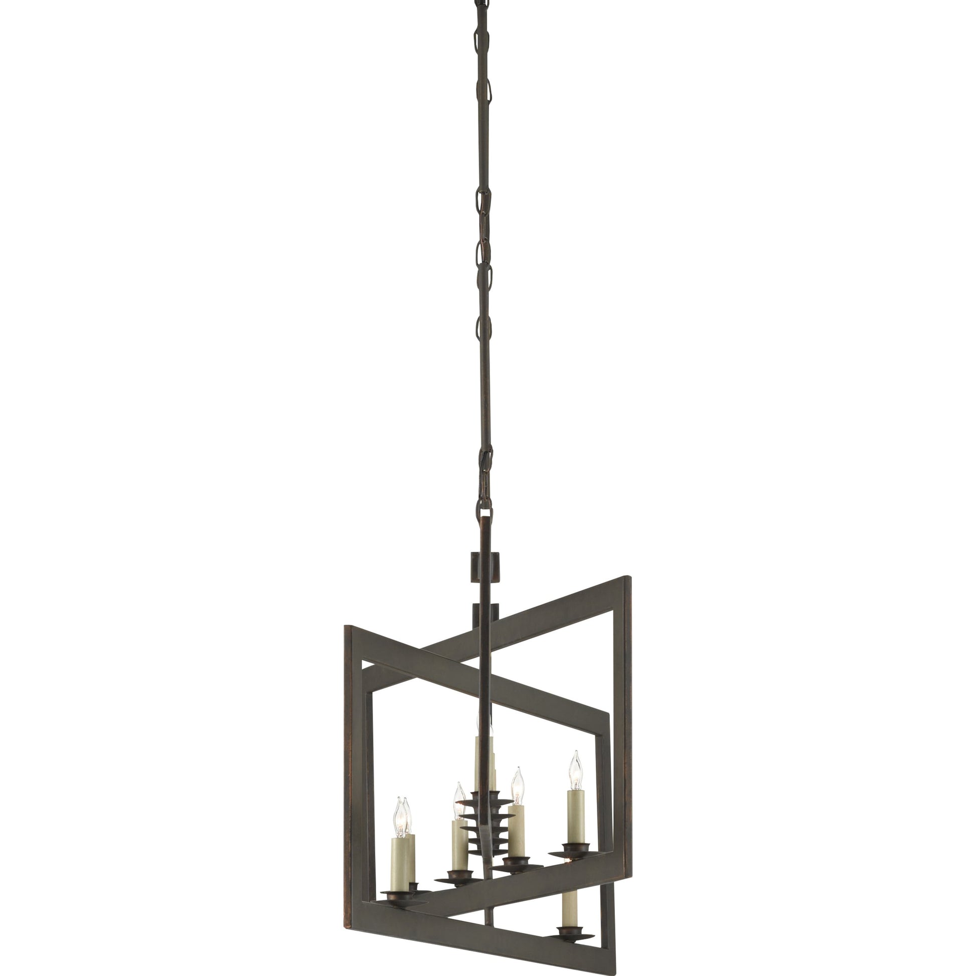 Middleton Rectangular Chandelier by Currey and Company. Made from wrought iron in a modern style.