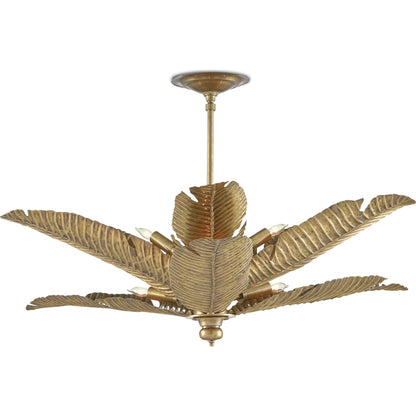 Tropical Semi-Flush by Currey and Company in vintage brass. Made from brass in a coastal style.