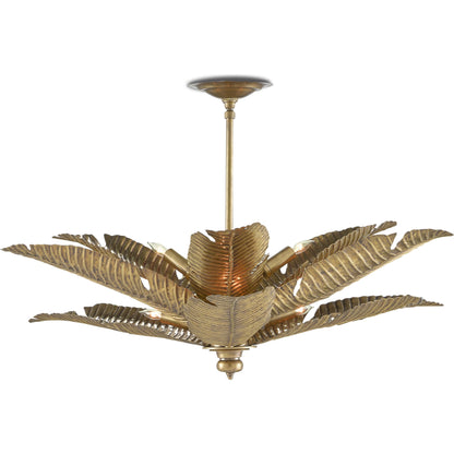 Tropical Semi-Flush by Currey and Company in vintage brass. Made from brass in a coastal style.