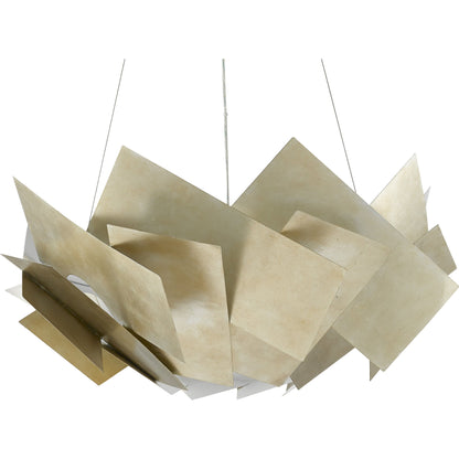 Artiste Chandelier by Currey and Company in silver leaf. Made from wrought iron, opaque acrylic in a modern style.