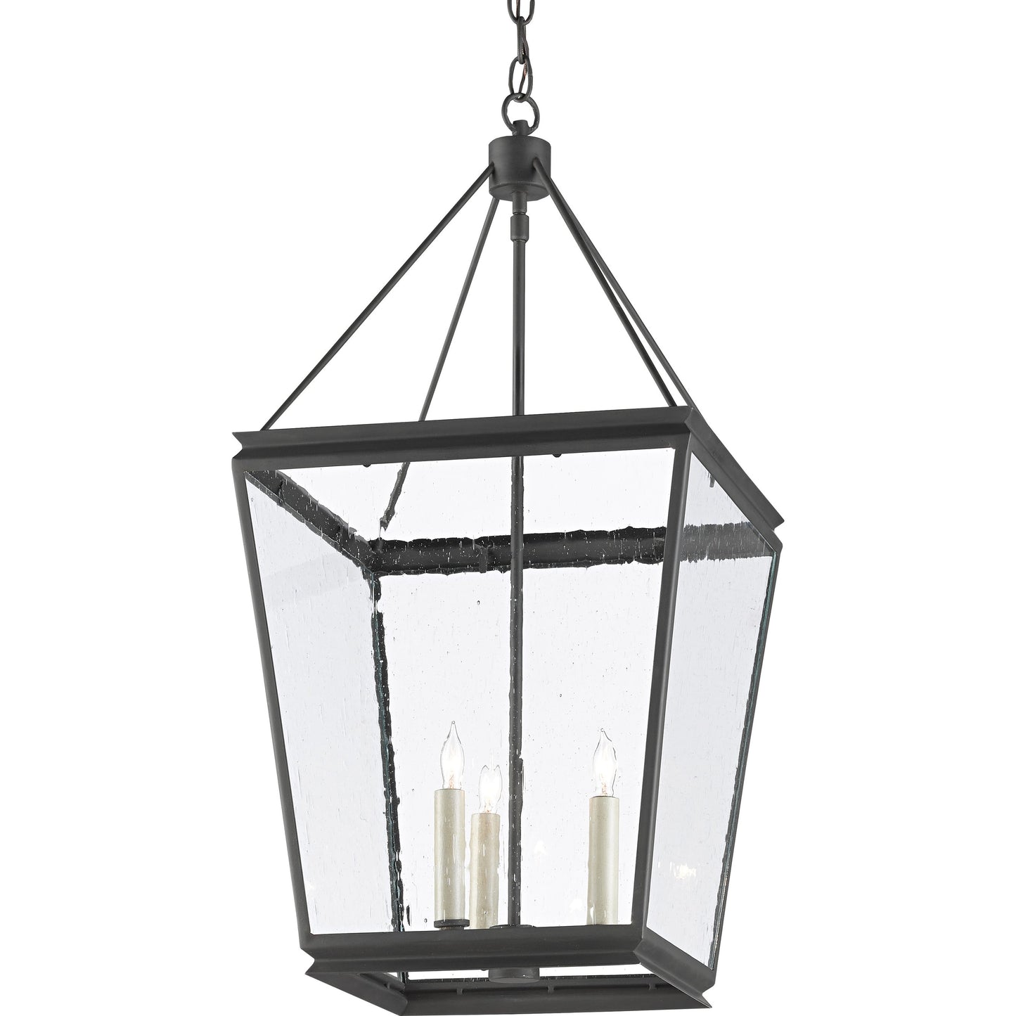 001 SR-767793 | Primary Silo | Ellerman Lantern by Currey and Company in old iron. Made from wrought iron, seeded glass in a transitional style.