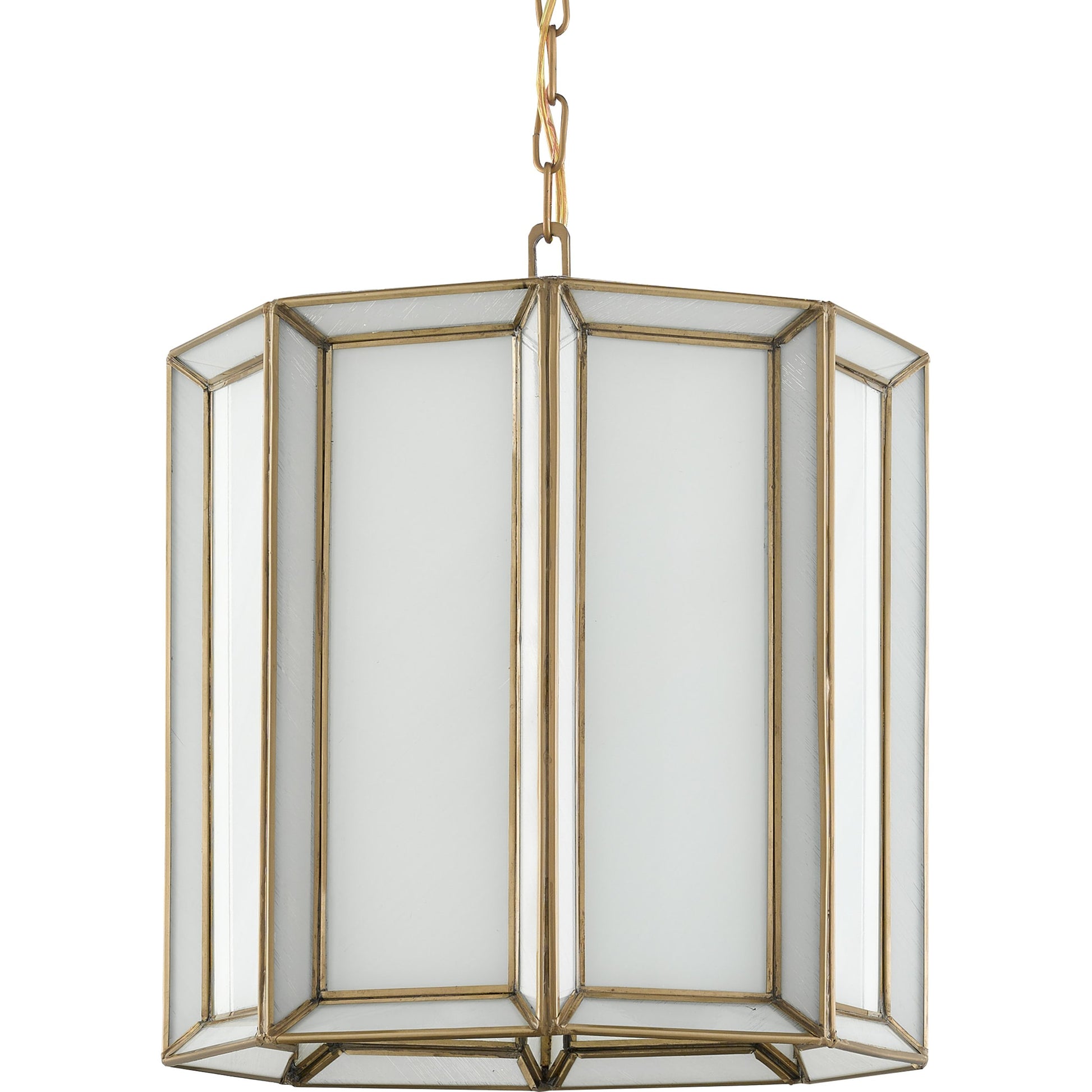 Daze Pendant by Currey and Company in antique brass, white. Made from brass, iron, milk glass in a modern style.