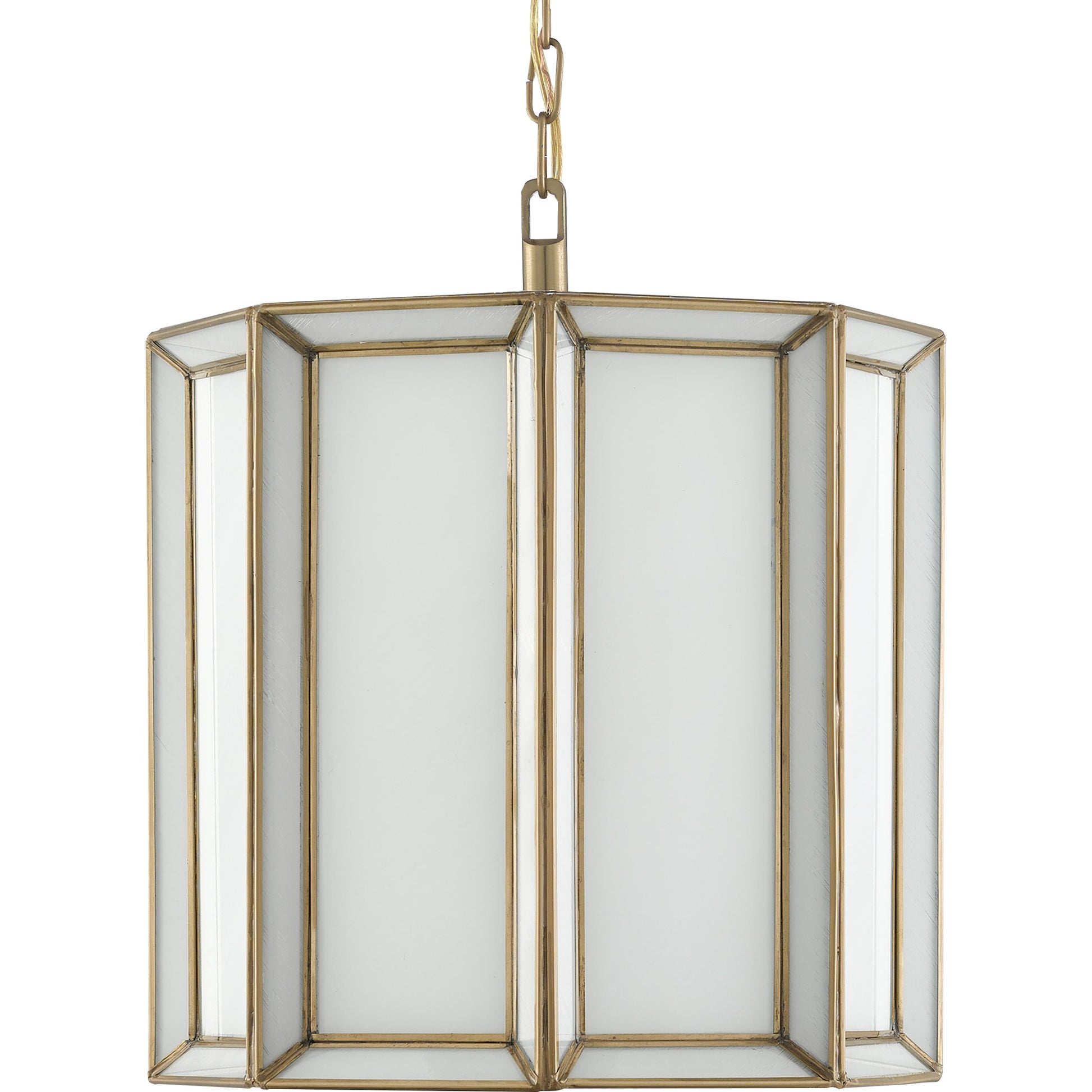 Daze Pendant by Currey and Company in antique brass, white. Made from brass, iron, milk glass in a modern style.