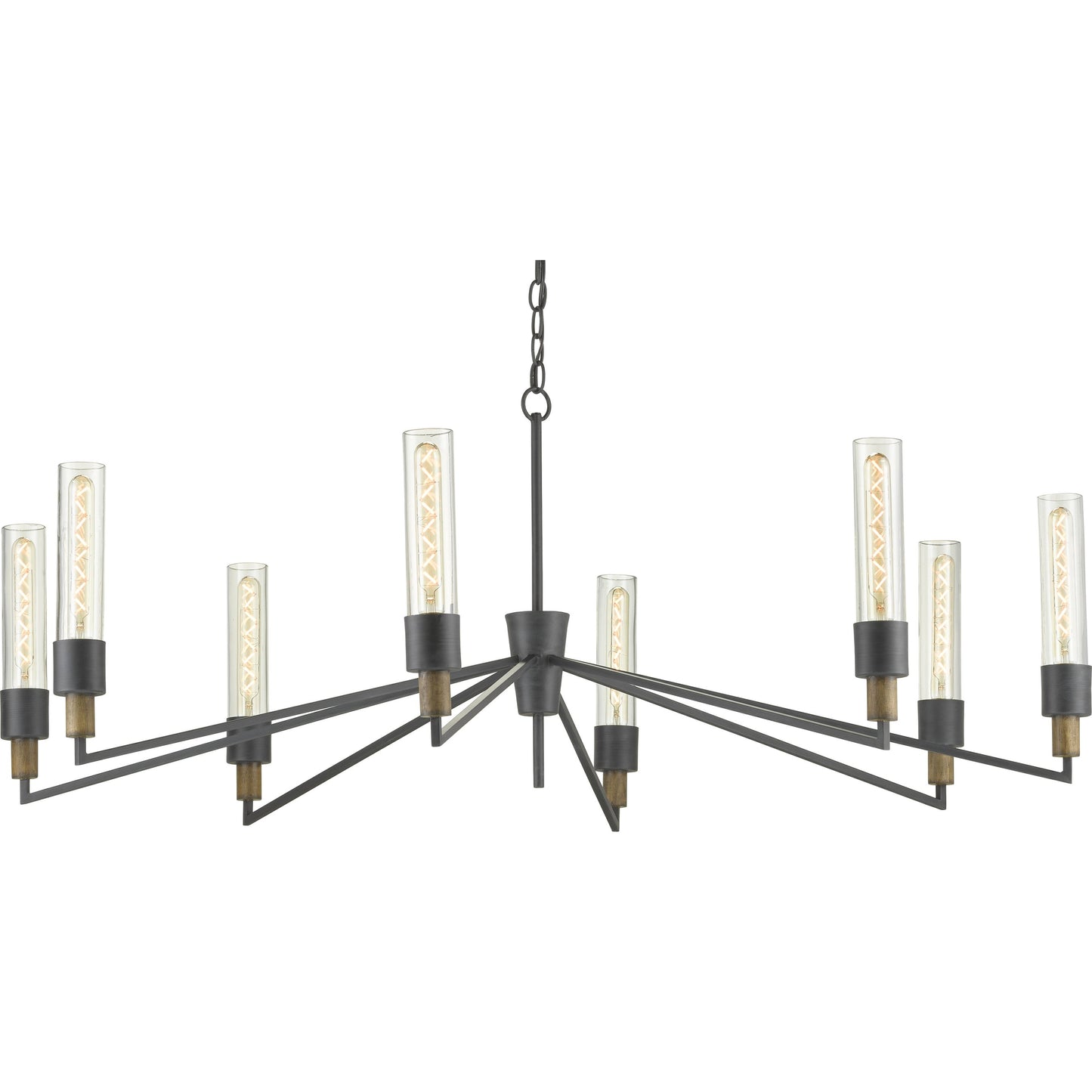 004 SR-823550 | Additional Silo | Delgado Chandelier by Currey and Company in antique black, reclaimed wood. Made from wrought iron, wood, recycled glass in a modern style.