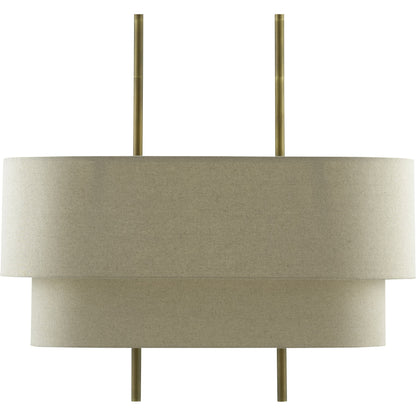 Combermere Rectangular Chandelier by Currey and Company in antique brass, linen. Made from metal, fabric in a modern style.