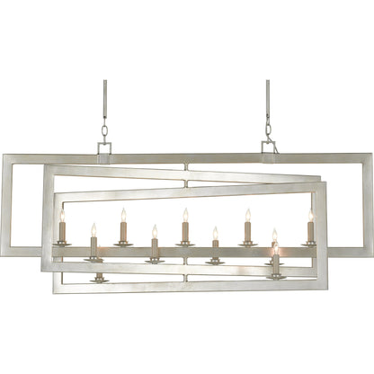Middleton Rectangular Chandelier by Currey and Company. Made from wrought iron in a modern style.