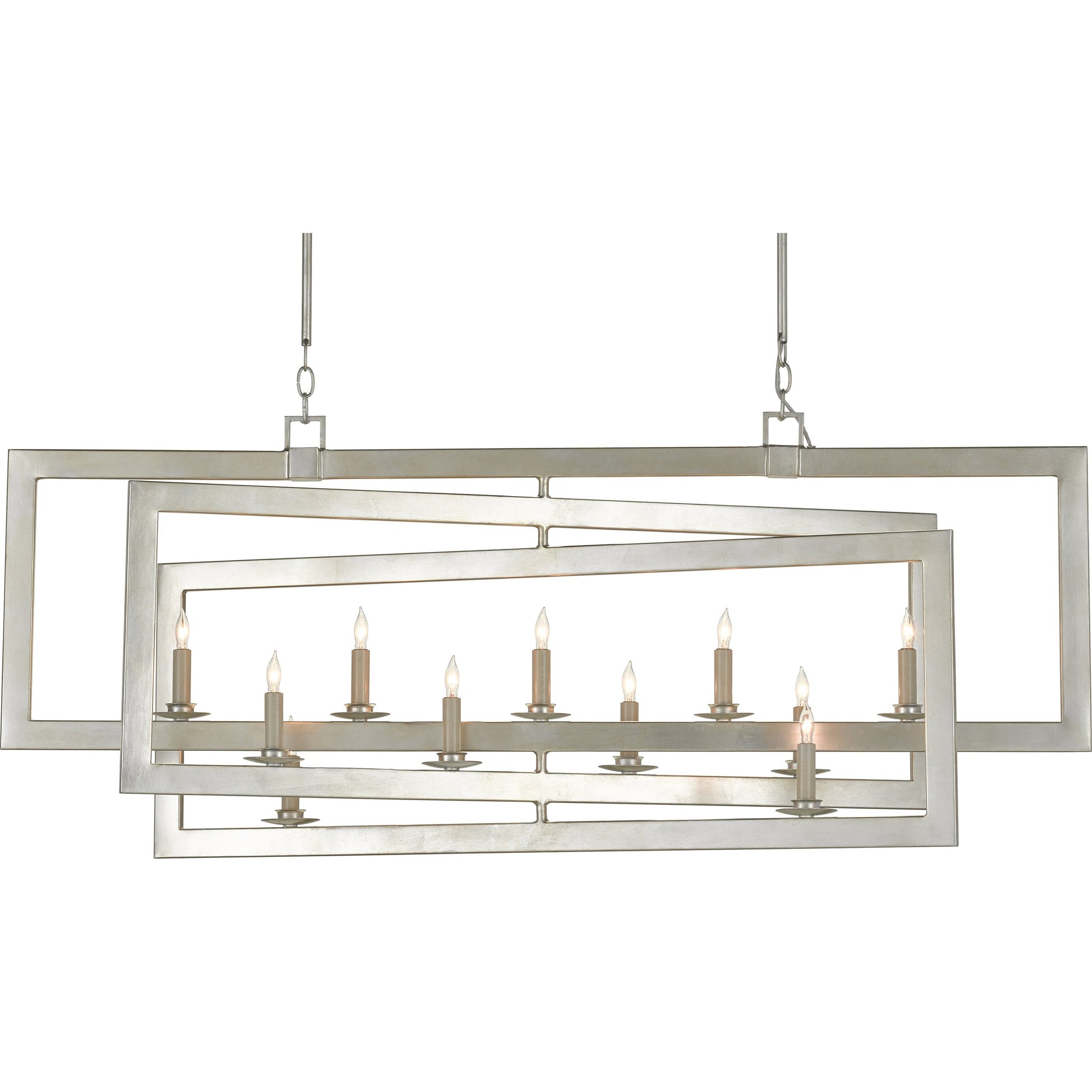 Middleton Rectangular Chandelier by Currey and Company. Made from wrought iron in a modern style.