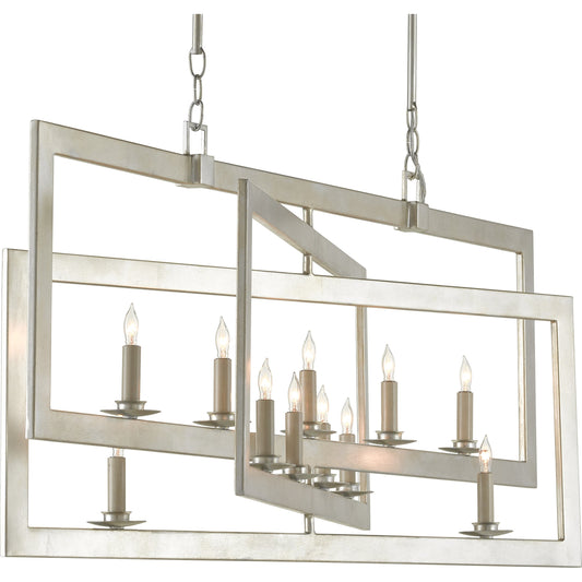 Middleton Rectangular Chandelier by Currey and Company. Made from wrought iron in a modern style.
