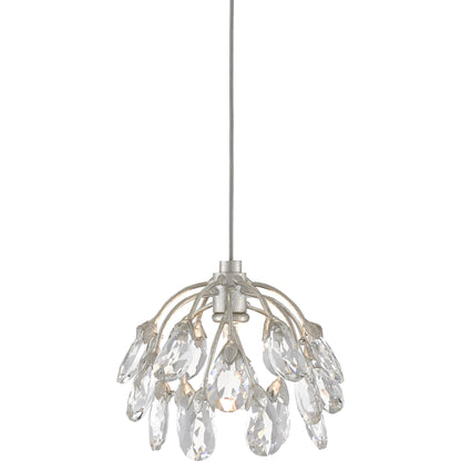 Crystal Bud Pendant by Currey and Company in painted silver, contemporary silver leaf. Made from crystal, wrought iron in a transitional style.