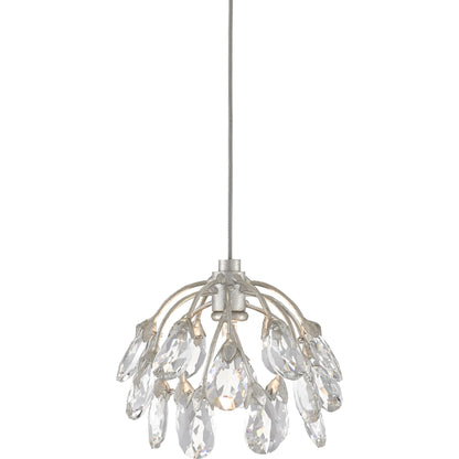 Crystal Bud Pendant by Currey and Company in painted silver, contemporary silver leaf. Made from crystal, wrought iron in a transitional style.