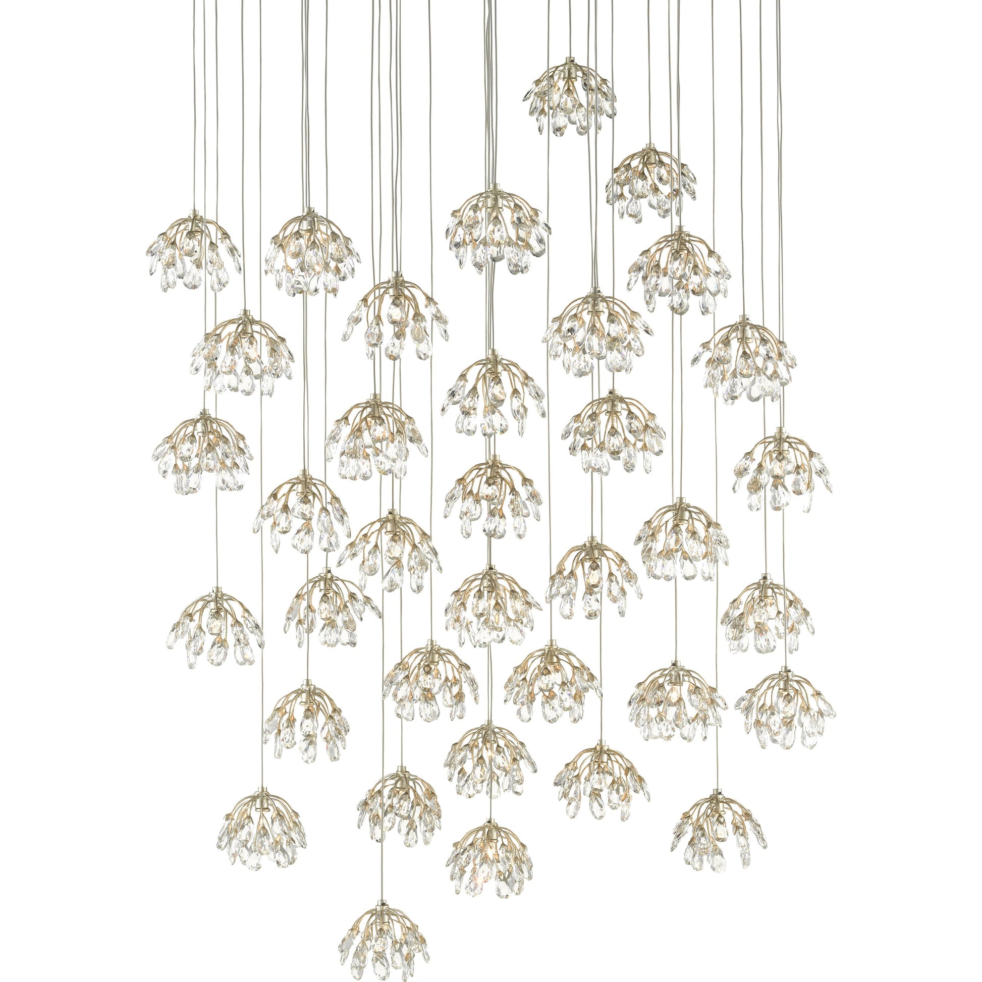 Crystal Bud Pendant by Currey and Company in painted silver, contemporary silver leaf. Made from crystal, wrought iron in a transitional style.
