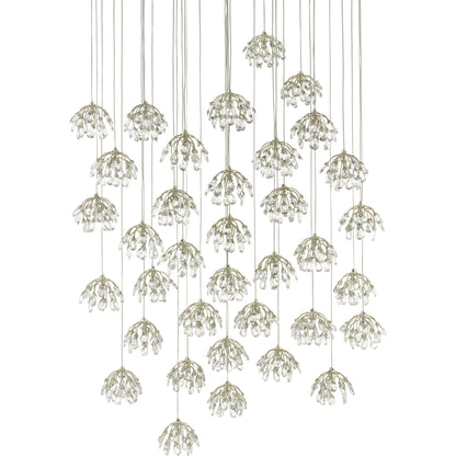 Crystal Bud Pendant by Currey and Company in painted silver, contemporary silver leaf. Made from crystal, wrought iron in a transitional style.