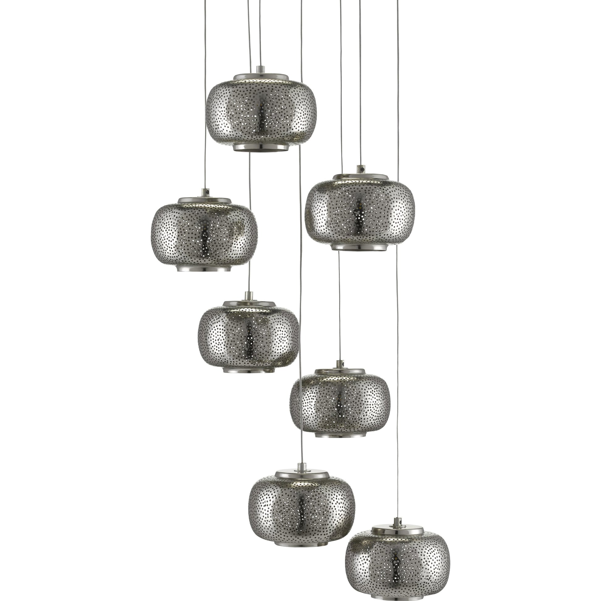 Pepper Pendant by Currey and Company in painted silver, nickel. Made from metal in a modern style.