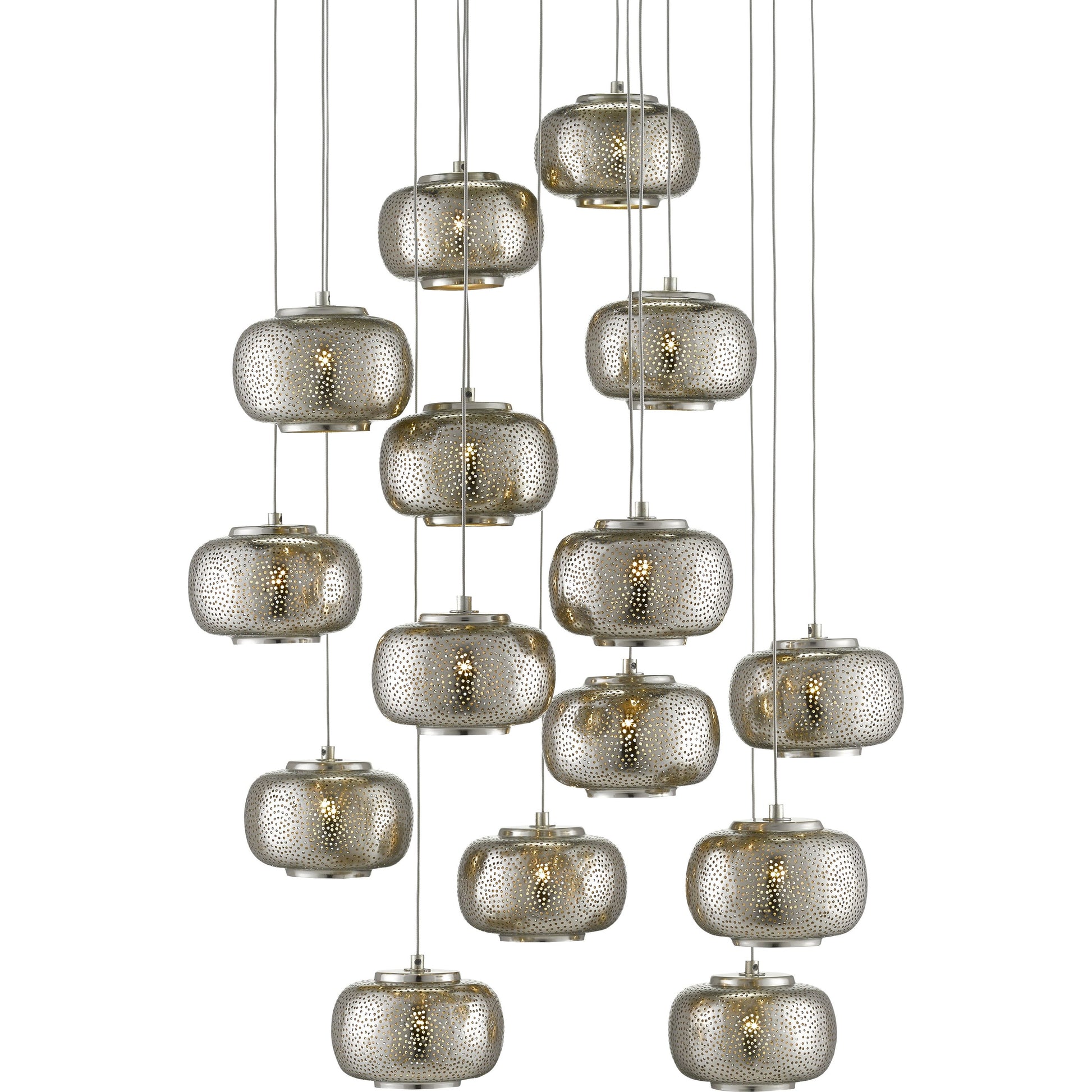 Pepper Pendant by Currey and Company in painted silver, nickel. Made from metal in a modern style.