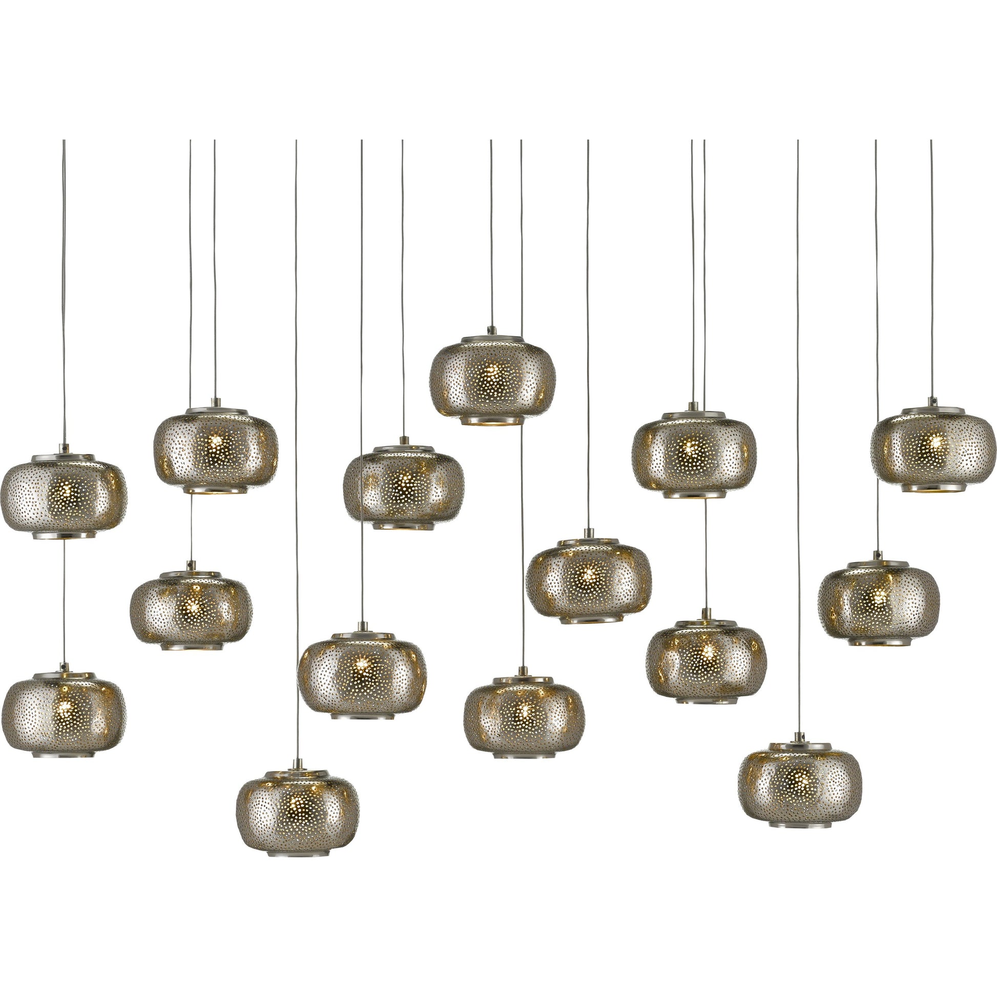 Pepper Linear Pendant by Currey and Company in painted silver, nickel. Made from metal in a modern style.