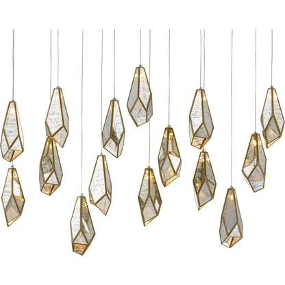 Glace Linear Pendant by Currey and Company in painted silver, antique brass. Made from brass in a modern style.