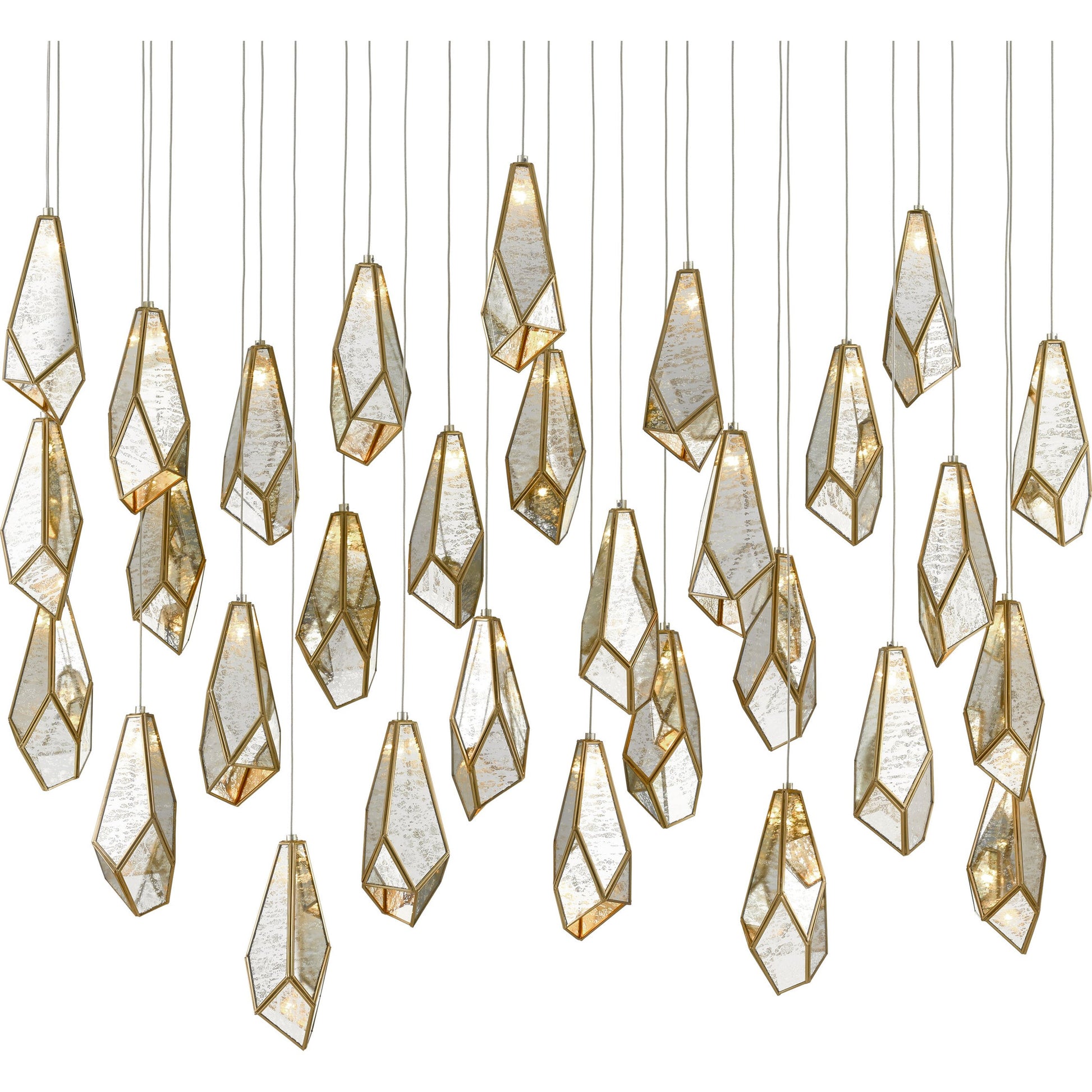 Glace Linear Pendant by Currey and Company in painted silver, antique brass. Made from brass in a modern style.