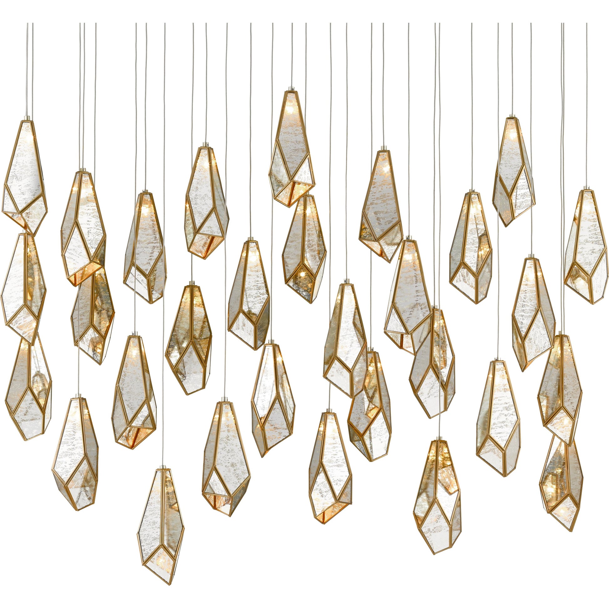 Glace Linear Pendant by Currey and Company in painted silver, antique brass. Made from brass in a modern style.
