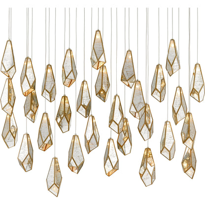 Glace Linear Pendant by Currey and Company in painted silver, antique brass. Made from brass in a modern style.