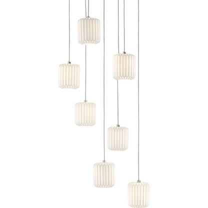 Dove Pendant by Currey and Company in painted silver, white. Made from metal, ceramic in a modern style.